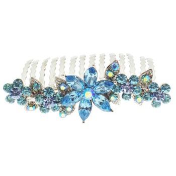Karen Marie - Floral Crystal Comb - Blue & Blue AB Hued  (1)