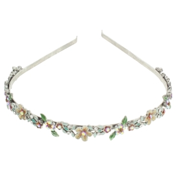 Medusa's Heirlooms - Enamel Crystal Flower Headband - Peach w/ Silver Band (1)