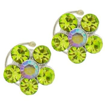 Karen Marie - Small Floating Crystal Flower Coils  - Peridot (set of 2)