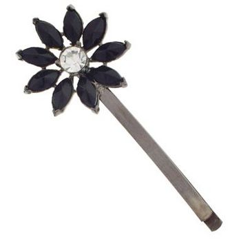 Alex and Ani - Vintage Inspired Flower Hair Pin w/ Nine Crystal Petals - Black (1)