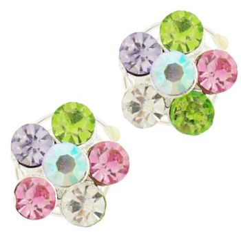 Karen Marie - Small Floating Crystal Flower Coils  - Rainbow (set of 2)