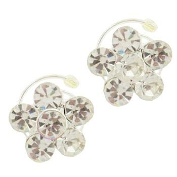 Karen Marie - Small Floating Crystal Flower Coils  - White (set of 2)