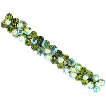 Karen Marie - Skinny Crystal Flower Barrette - Green (1)