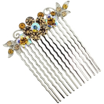 Karen Marie - Ornate Crystal Flower Comb - Gold Topaz (1)