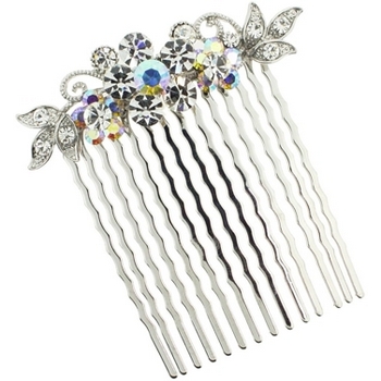 Karen Marie - Ornate Crystal Flower Comb - White Diamond (1)