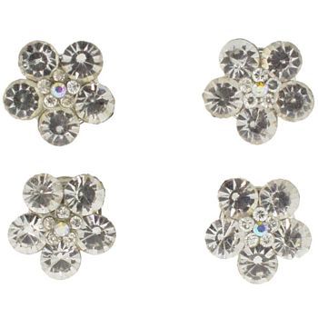 Karen Marie - Crystal Flower Hair Snaps  - White Diamond (set of 4)