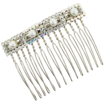 Karen Marie - Crystal Rec Buckle Comb - Pearl & Diamond (1)