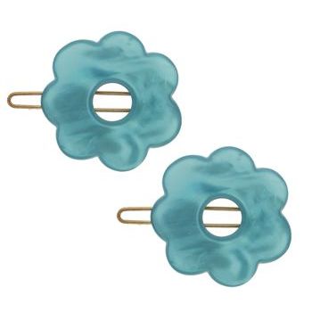 France Luxe - Small Flower Barrettes - Aqua (2)