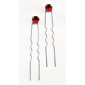 HB HairJewels - Crystal French Hairpins - Ruby Red/Silver (Set of 2 pins)