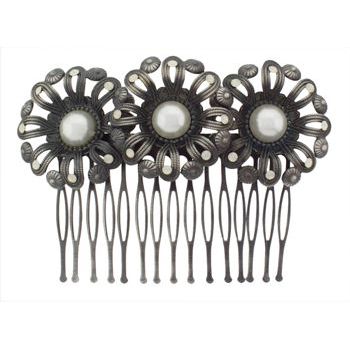 Gia Alessandra - Antique Floral Design Side Comb - Antique Silver (1)
