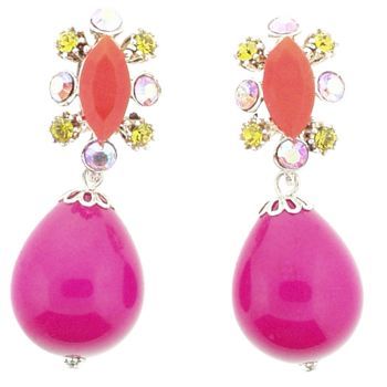 Gerard Yosca - Orange Navette Earrings w/Pink Drops (2 Earrings Per Set)