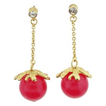 Gerard Yosca - Coral Bead Chain Drop Earrings (2 Earrings Per Set)