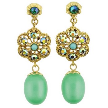 Gerard Yosca - Green Stone Flower Earring (2 Earrings Per Set)