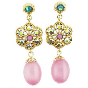 Gerard Yosca - Pink Stone Filigree Drop Pierced Earrings (2 Earrings Per Set)