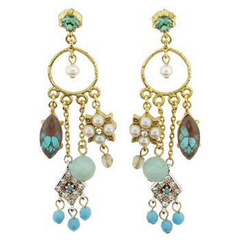 Gerard Yosca - Green Stone Multi Charm Drop Earrings (2 Earrings Per Set)