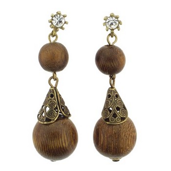 Gerard Yosca - Wood Bead Earring w/Drop (2 Earrings Per Set)