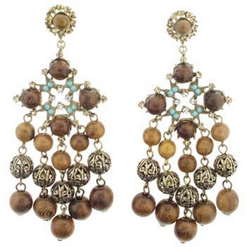 Gerard Yosca - Wood & Filigree Beads On Post (Set of 2 earrings)