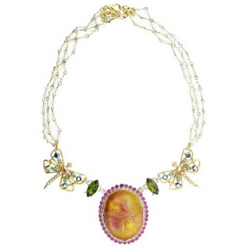 Gerard Yosca - Large Amber Vintage Stone w/Jeweled Dragonfly Necklace (1)