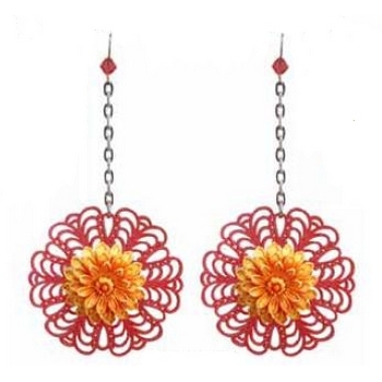 Tarina Tarantino - Fiore - Gelato - Dhalia Flower Filigree Chain Drop Earrings - Choke Cherry