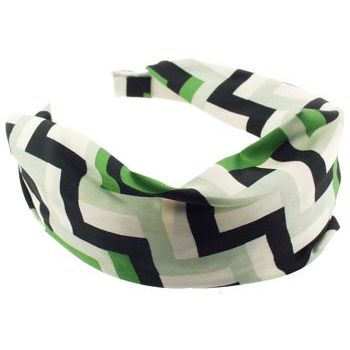 Karen Marie - Mock Satin Headband - Geo Pattern - Light & Dark Green & Black & White (1)