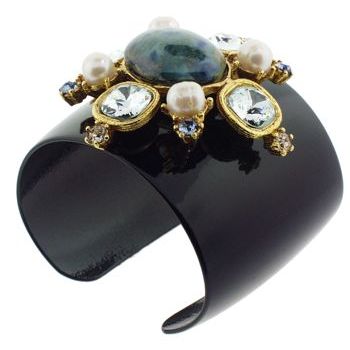 Gerard Yosca - Black Enamel Cuff w/Blue Agate Maltese Pin (1)