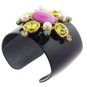 Gerard Yosca - Black Enamel Cuff w/Rose Stone Maltese Pin (1)