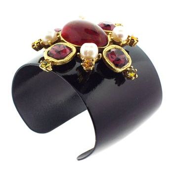 Gerard Yosca - Black Enamel Cuff w/Amber Stone Maltese Pin (1)