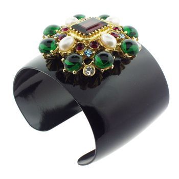 Gerard Yosca - Black Enamel Cuff w/Marie Pin Brooch