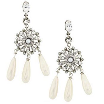 Gerard Yosca - Crystal Stone Earrings w/Pearl Drops (2 Earrings Per Set)