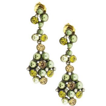 Gerard Yosca - Green & Pearl Stone Earrings w/Drops (2 Earrings Per Set)