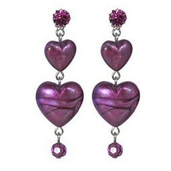 Tarina Tarantino - Iconic Collection - Swarovski Crystal Graduated Heart Drop Earrings - Violet Storm