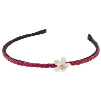 Karen Marie - Braided Leather Headband w/Flower - Red (1)