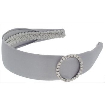 Susan Daniels - Headband - 1 1/2inch Satin - Grey with Round Crystal Buckle