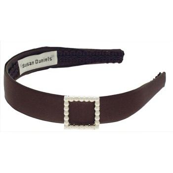 Susan Daniels - Headband - 1inch Satin - Chocolate with Square Buckle (1)