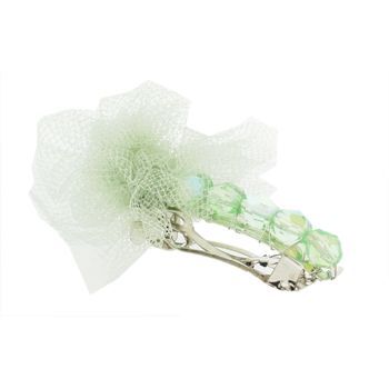 Michele Busch - Mini Barrette - Mint Crystal Beads & Taffeta