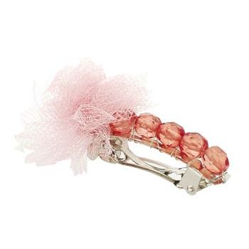Michele Busch - Mini Barrette - Peach Crystal Beads & Taffeta
