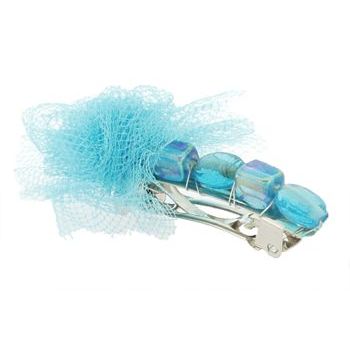 Michele Busch - Mini Barrette - Teal Crystal Beads & Taffeta