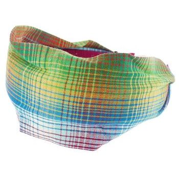 Head Dress - Plaid Cotton Headband - Multi Burst - Blue