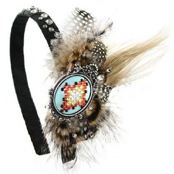 Tarina Tarantino - Feather & Navajo Cabochon Headband - Turquoise