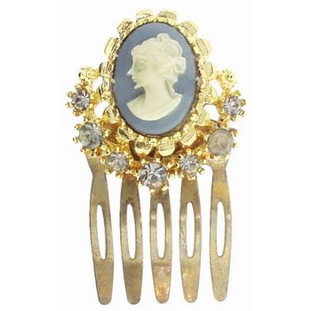 Alex and Ani - Blue Cameo w/ Crystals On Gold Hued Comb (1)