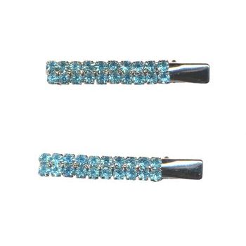 Karen Marie - Austrian Crystal Jeweled Bar Clips - Aquamarine - 2 Clips