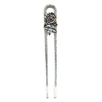 HB HairJewels - Long Filigree Chignon Pin - Smokey Black AB