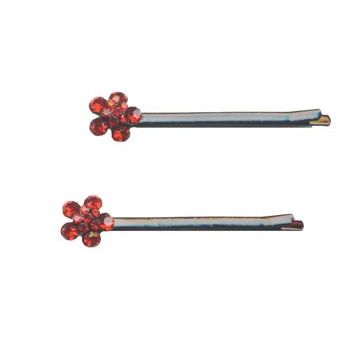 HB HairJewels - Crystal Starlight Flower Black Hairpins - Ruby Red (2)