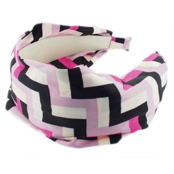 Karen Marie - Mock Satin Headband (1) - Geo Pattern - Pink & Black & White & Lavender Shades