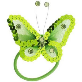 HB HairJewels - Hip Clips - Sequin Butterfly Pony Elastic & Clip - Peridot Green (1)