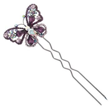 Karen Marie - Crystal Teardrop Butterfly Chignon Pin - Amethyst (1)