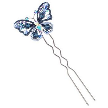 Karen Marie - Crystal Teardrop Butterfly Chignon Pin - Sapphire (1)