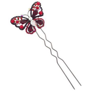 Karen Marie - Crystal Teardrop Butterfly Chignon Pin - Ruby (1)