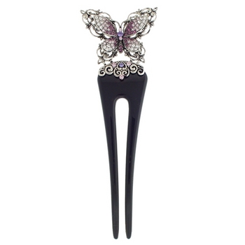 Karen Marie - Ornate Butterfly Chignon Pin - Amethyst (1)
