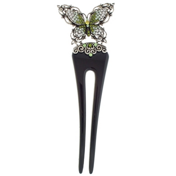Karen Marie - Ornate Butterfly Chignon Pin - Green (1)
